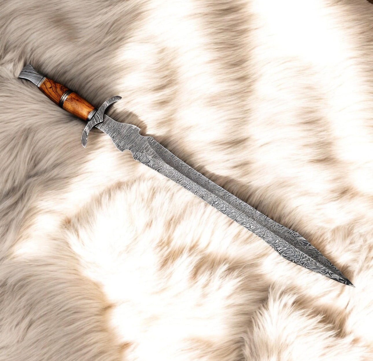 Fantasy Sword - Damascus Steel Blade With Leather Sheath Unique Blades Runner