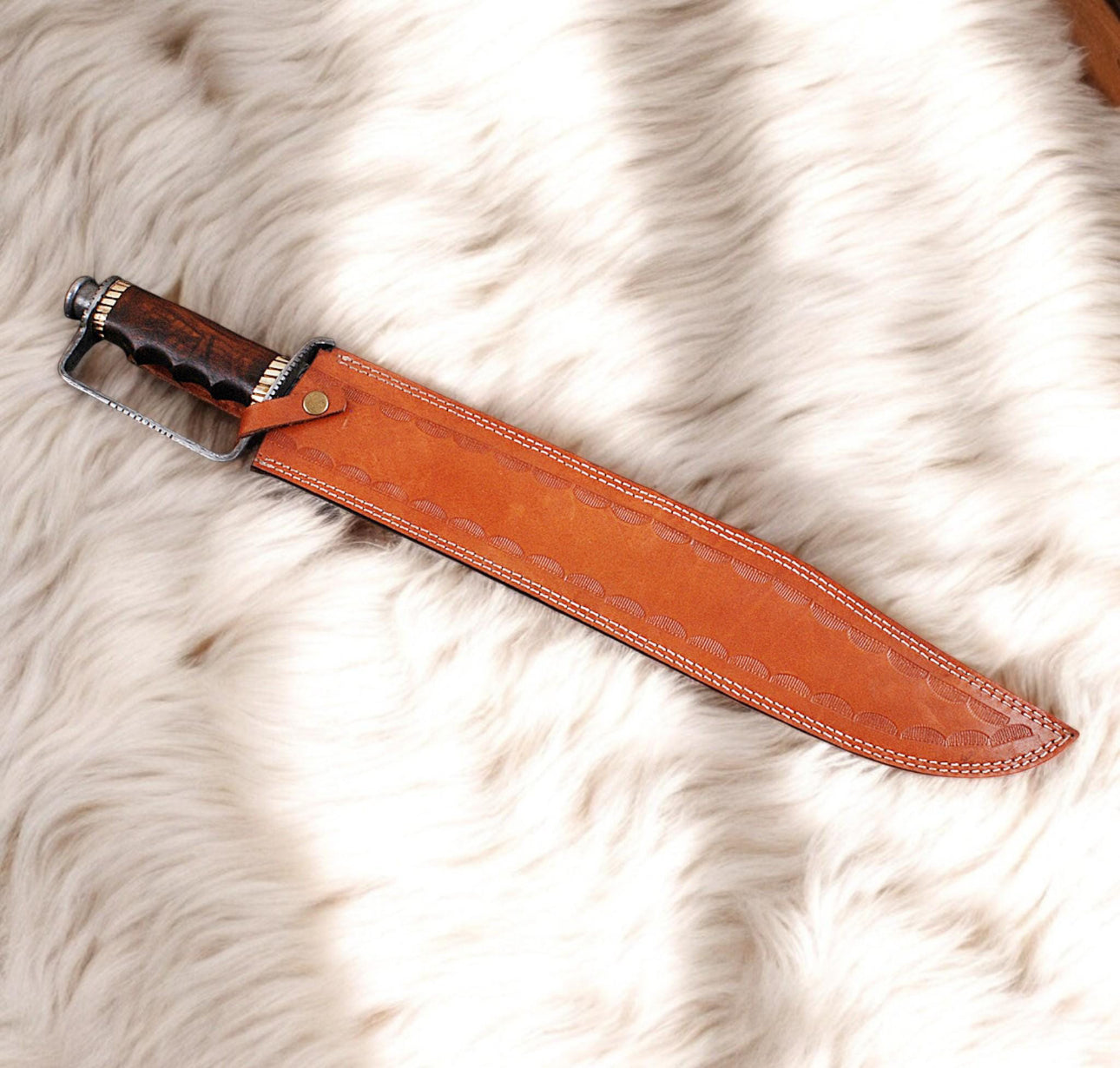D-Guard Frontier Bowie Knife | Damascus Steel With Hardwood Grip & Leather Sheath Unique Blades Runner