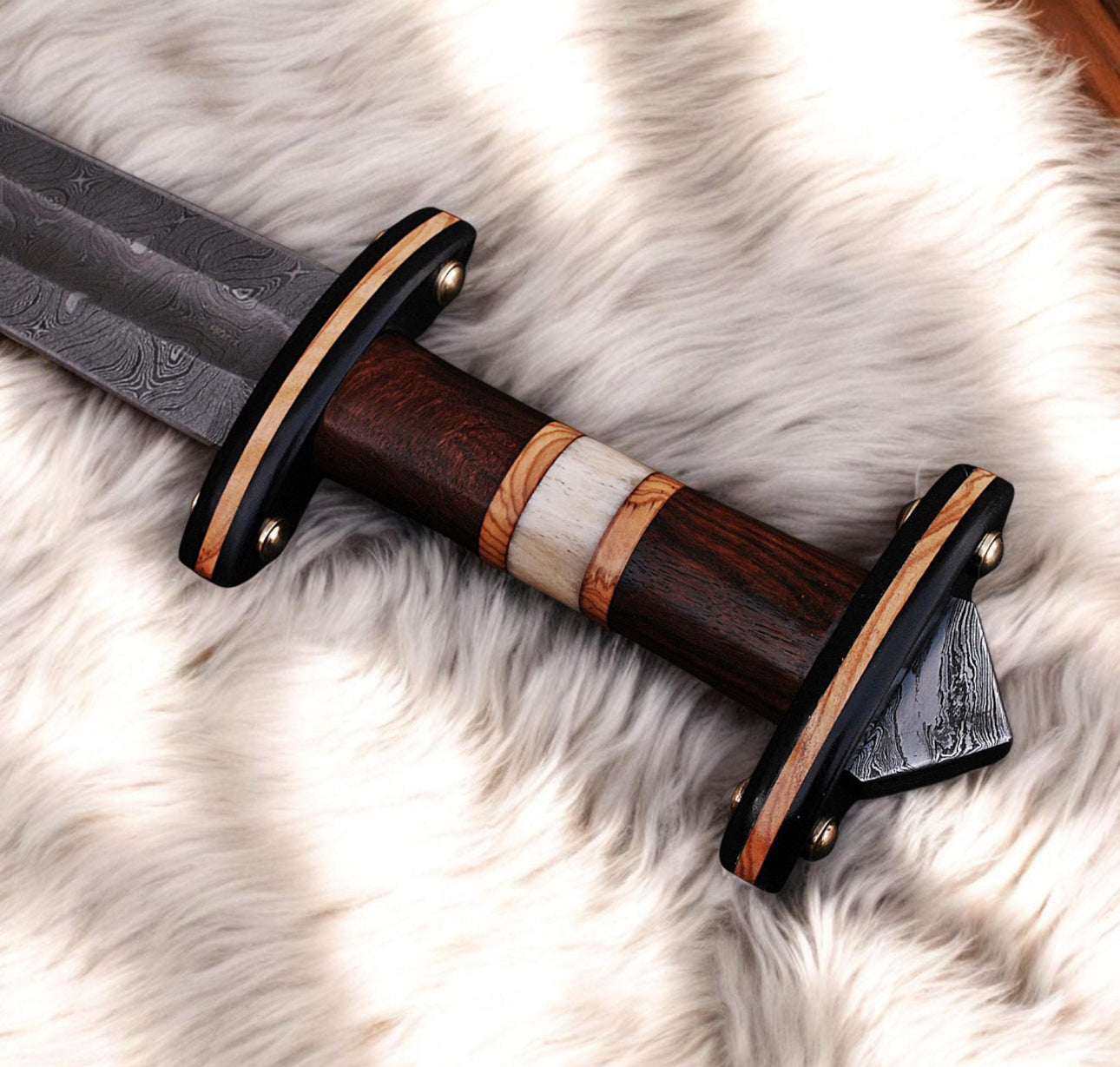 Custom Handmade Damascus Steel Viking Sword with Exotic Wood Handle Unique Blades Runner