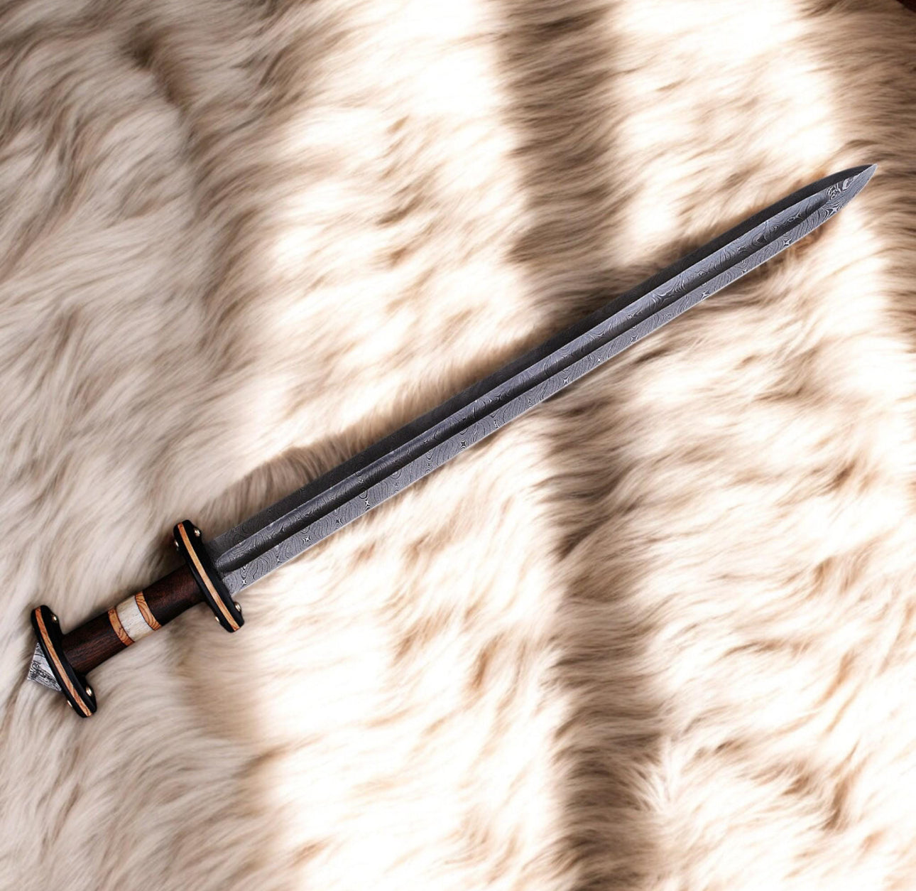 Custom Handmade Damascus Steel Viking Sword with Exotic Wood Handle Unique Blades Runner