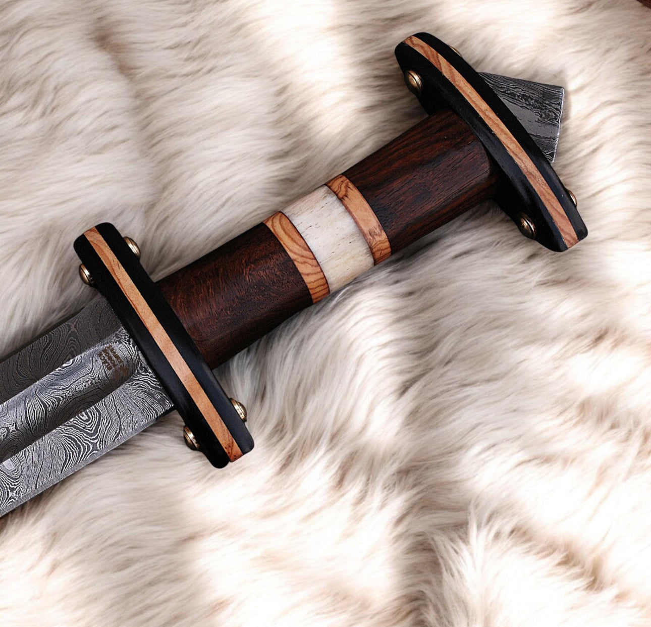 Custom Handmade Damascus Steel Viking Sword with Exotic Wood Handle Unique Blades Runner