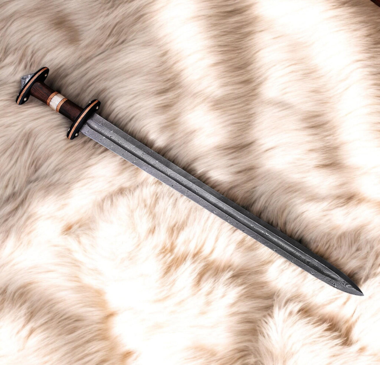 Custom Handmade Damascus Steel Viking Sword with Exotic Wood Handle Unique Blades Runner