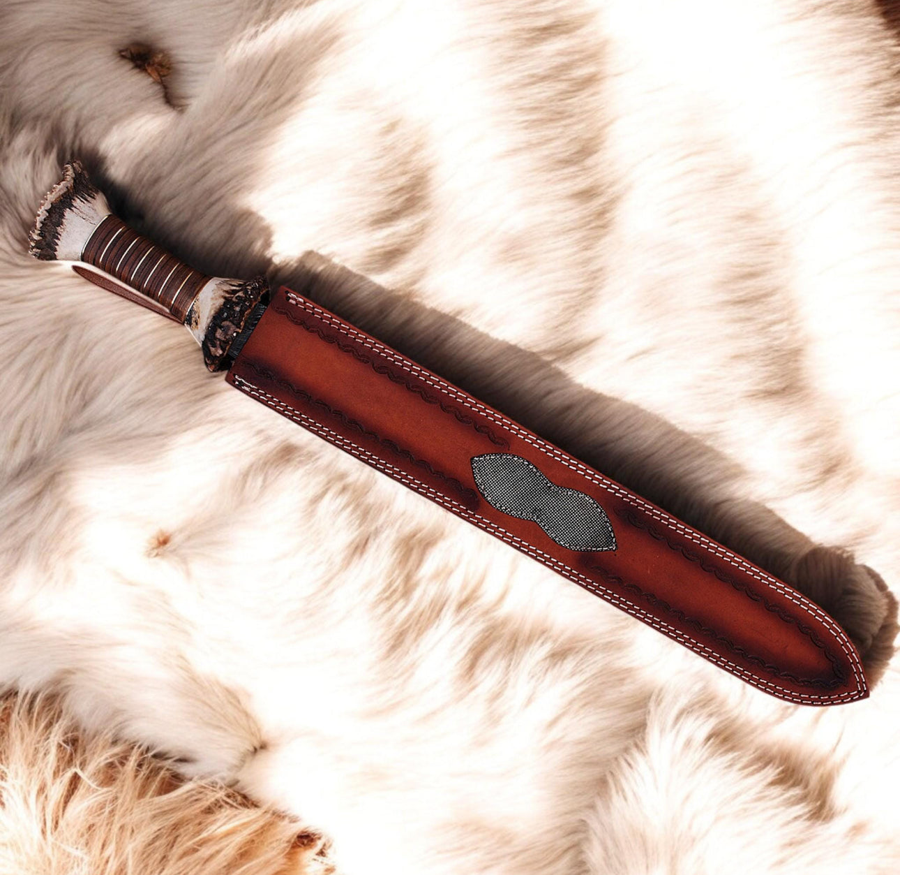 Damascus Steel Viking Sword Custom Handmade with Stag Horn Handle Unique Blades Runner