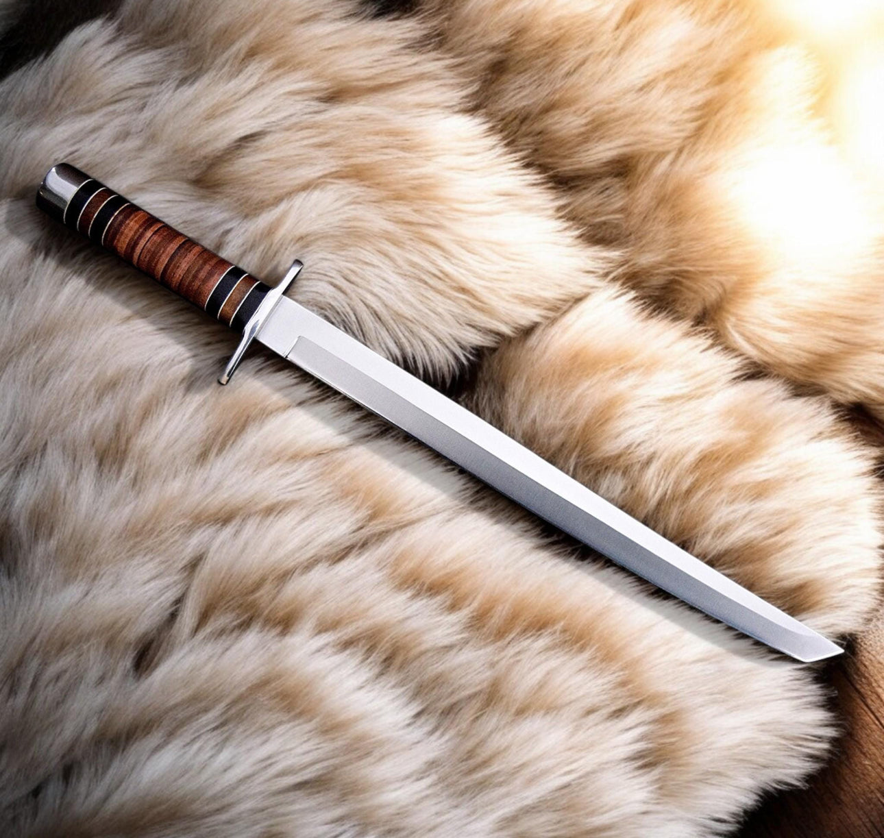 Tanto Sword - Stainless Steel Blade With Stacked Leather Handle Unique Blades Runner
