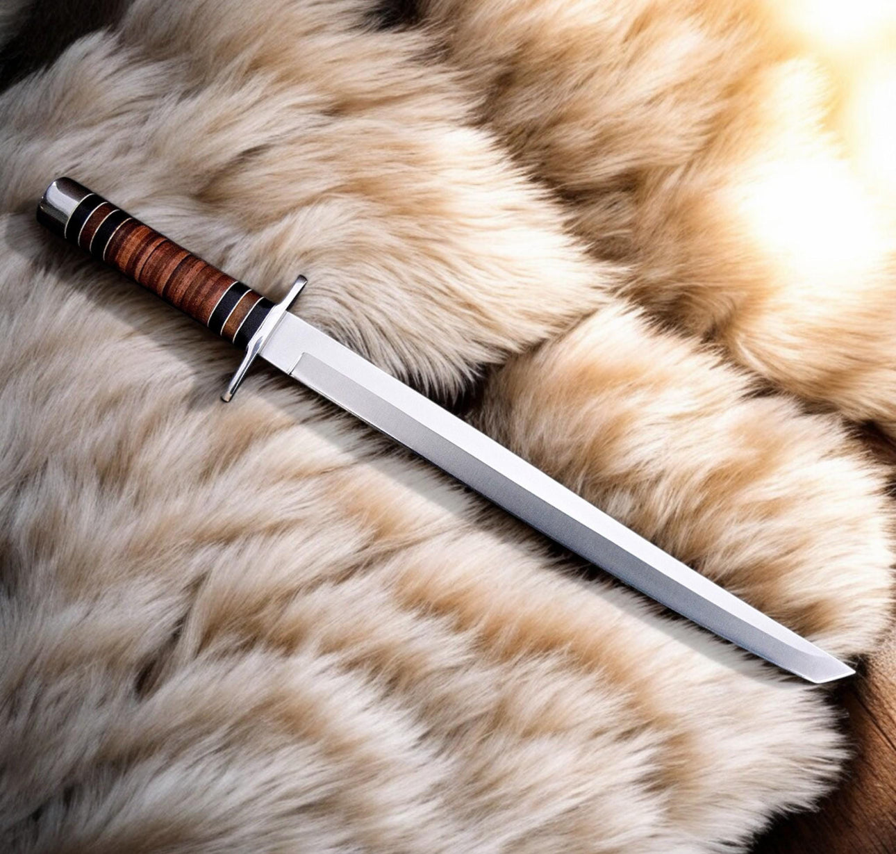 Tanto Sword - Stainless Steel Blade With Stacked Leather Handle Unique Blades Runner