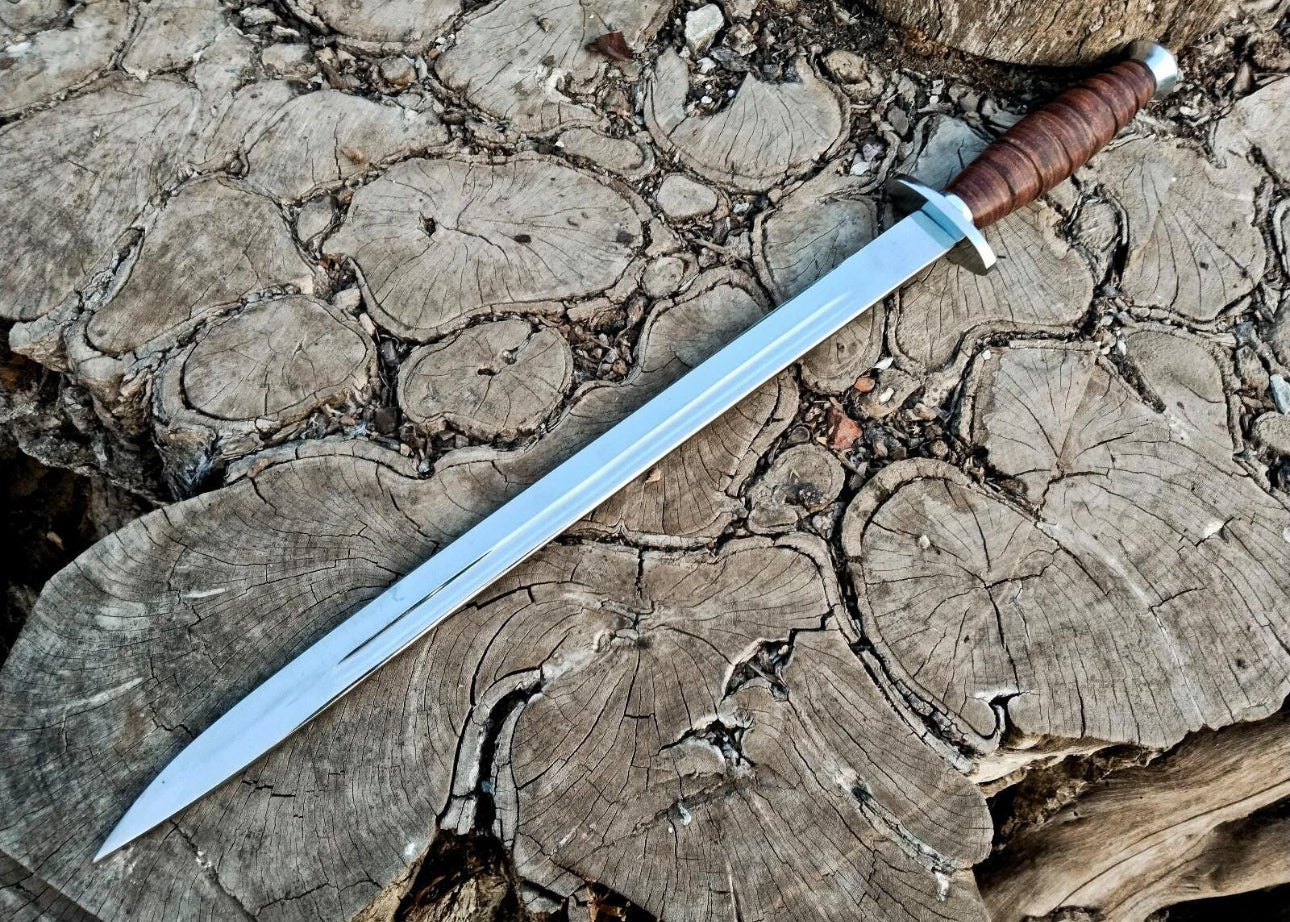 KABAR Sword - Mirror Polish - Stainless Steel Blade With Stacked Leather Handle Unique Blades Runner