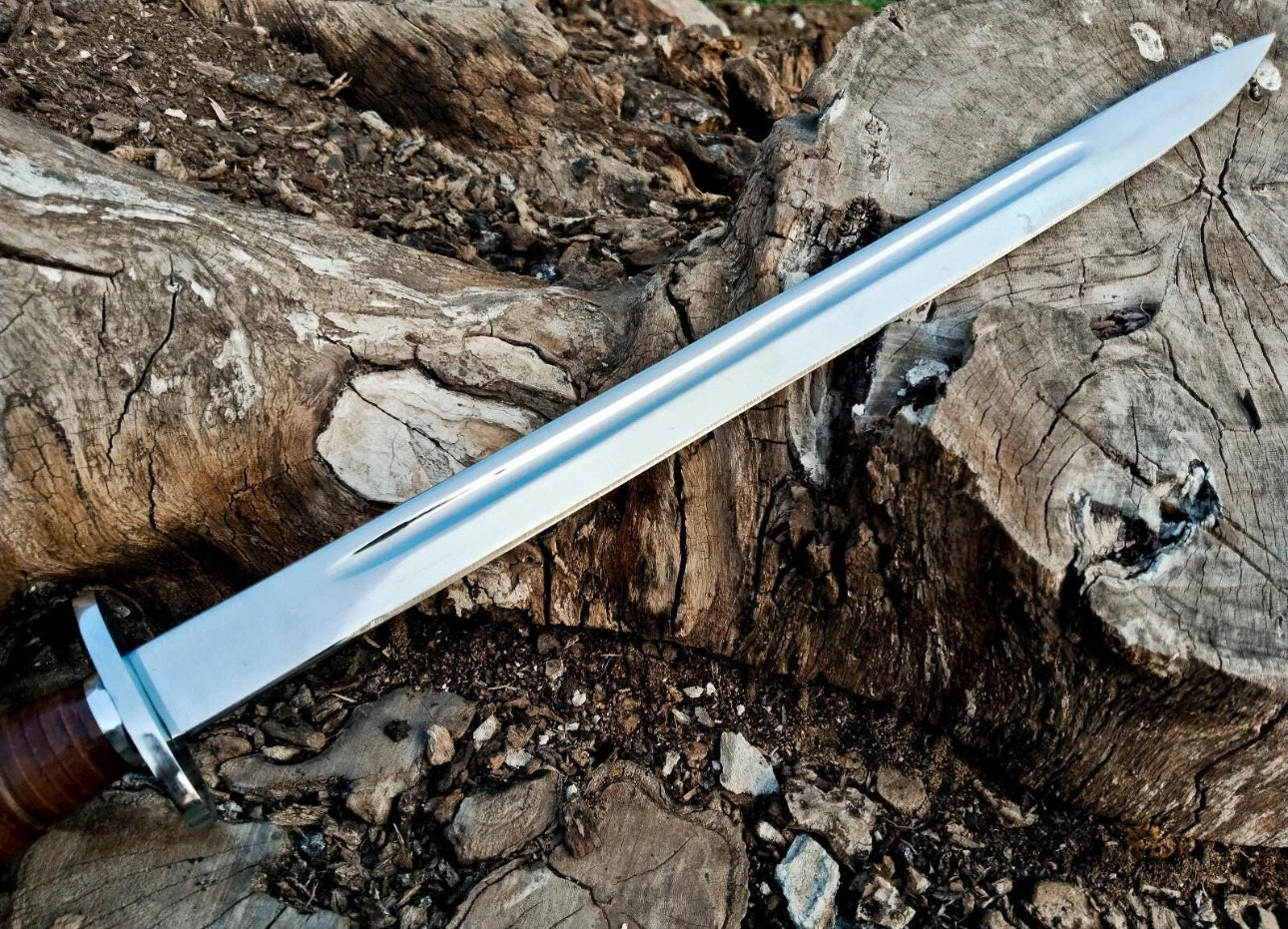 KABAR Sword - Mirror Polish - Stainless Steel Blade With Stacked Leather Handle Unique Blades Runner