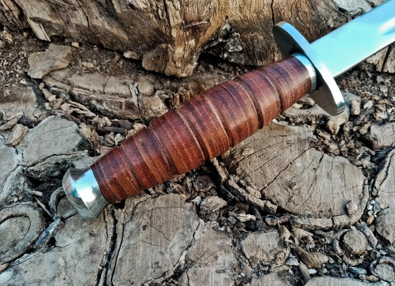 KABAR Sword - Mirror Polish - Stainless Steel Blade With Stacked Leather Handle Unique Blades Runner