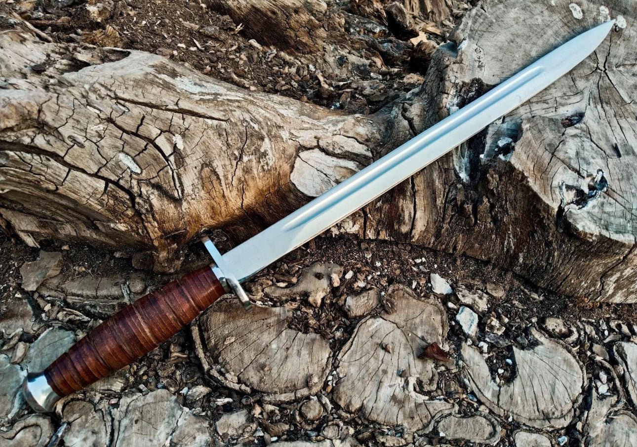 KABAR Sword - Mirror Polish - Stainless Steel Blade With Stacked Leather Handle Unique Blades Runner
