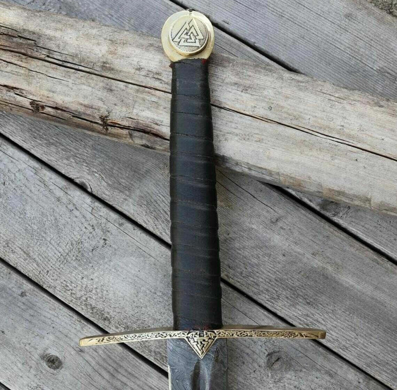 Custom Handmade Damascus Steel Medieval Longsword with Black Leather Sheath Unique Blades Runner
