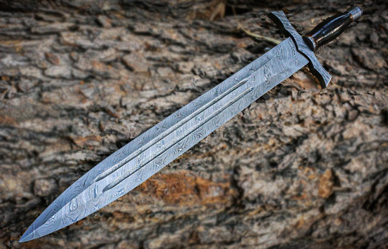 Custom Handmade Damascus Steel Fantasy Longsword with Leather Sheath Unique Blades Runner