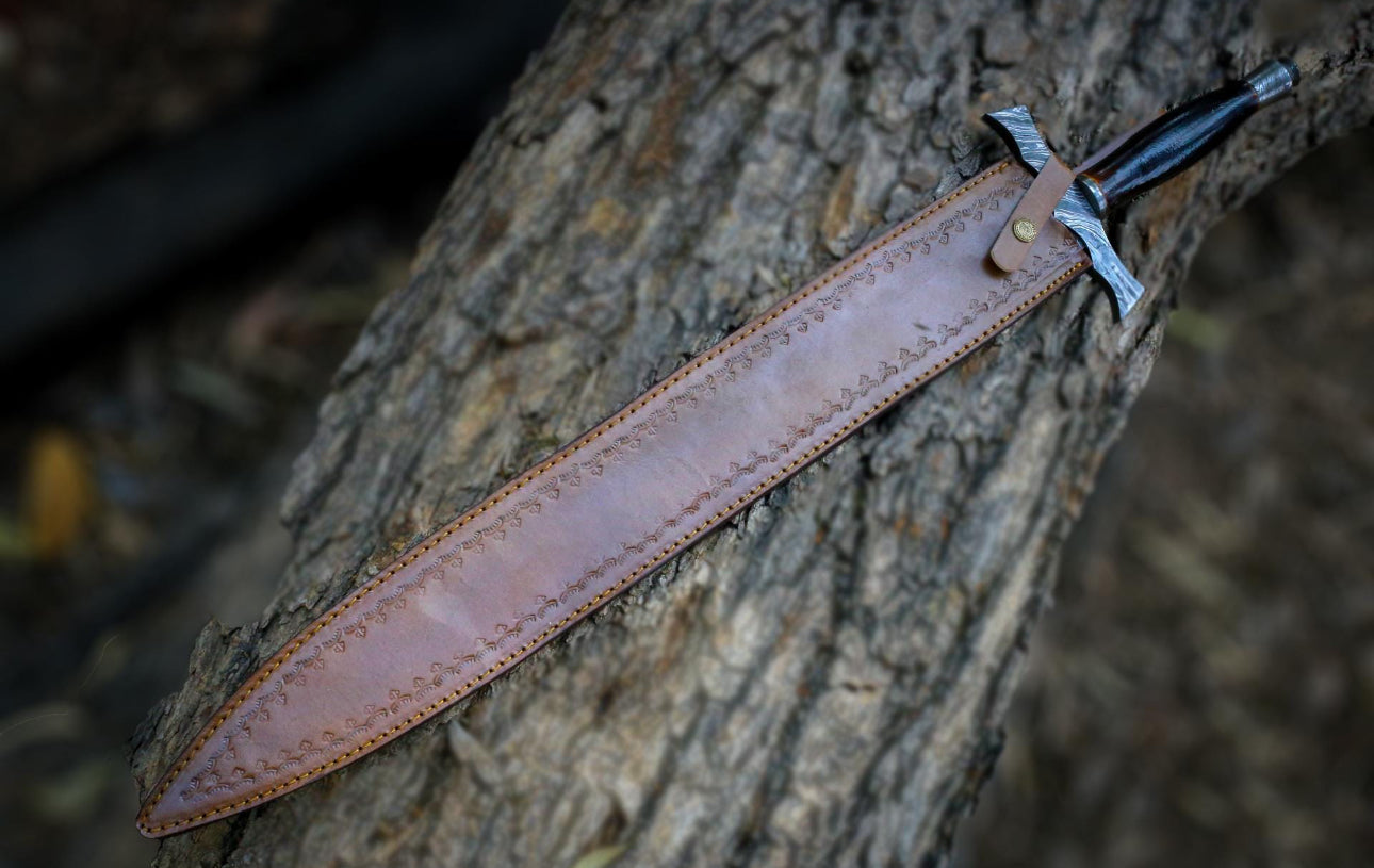 Custom Handmade Damascus Steel Fantasy Longsword with Leather Sheath Unique Blades Runner