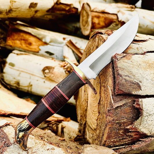 Eagle Head Bowie Knife – Handmade D2 Tool Steel with Leather Sheath Unique Blades Runner