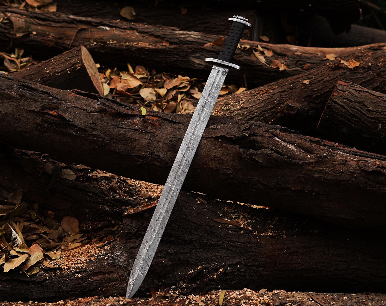 Handmade Norse Viking Sword | Damascus Steel | Full Tang | Leather Sheath Unique Blades Runner
