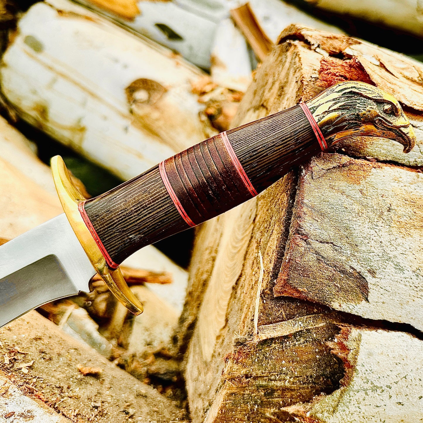 Eagle Head Bowie Knife – Handmade D2 Tool Steel with Leather Sheath Unique Blades Runner