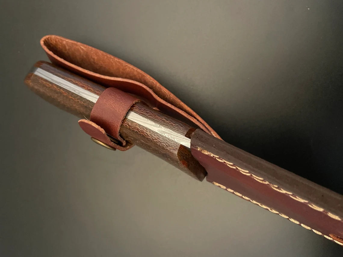 Viking Seax Knife – Damascus Steel Bowie Knife with Micarta Handle & Leather Sheath Unique Blades Runner