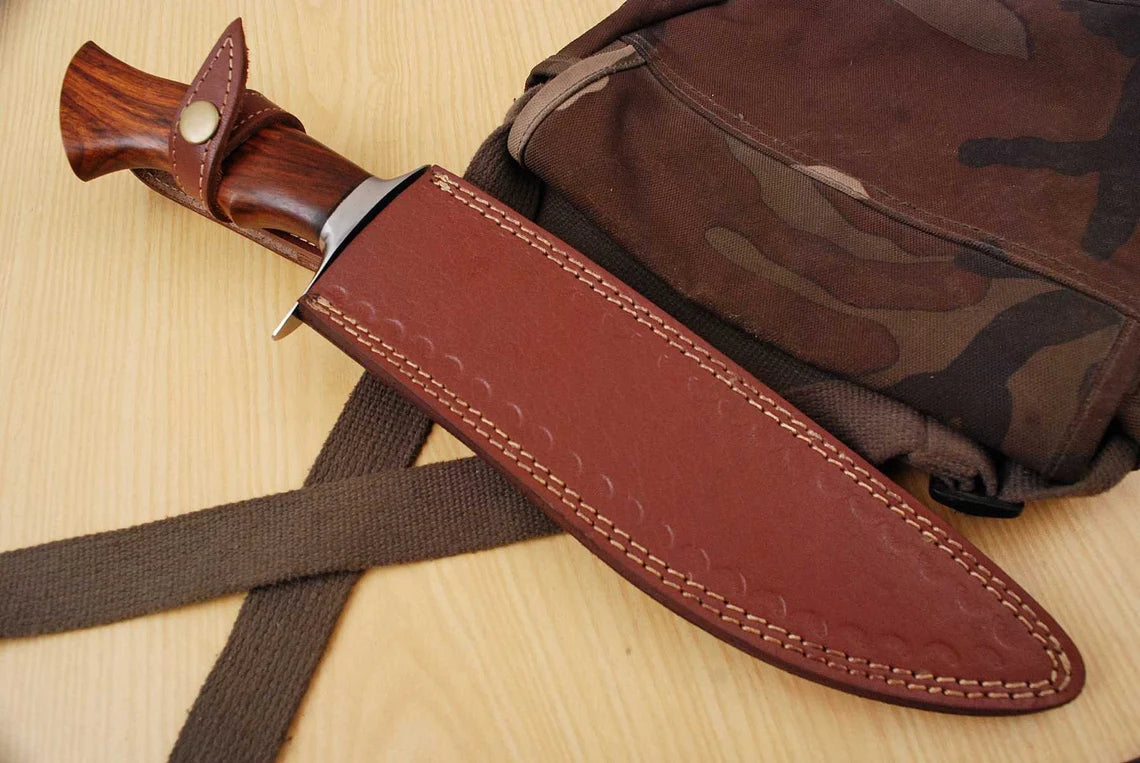 Handmade Damascus Steel Bowie Knife with Leather Sheath – Ideal Gift & Survival Tool Unique Blades Runner