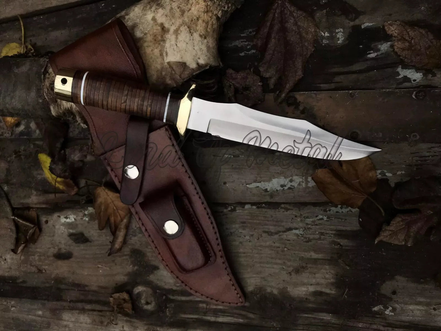 SOG Knife – Handmade D2 Steel Hunting Knife Stacked Leather Handle with Sheath Unique Blades Runner