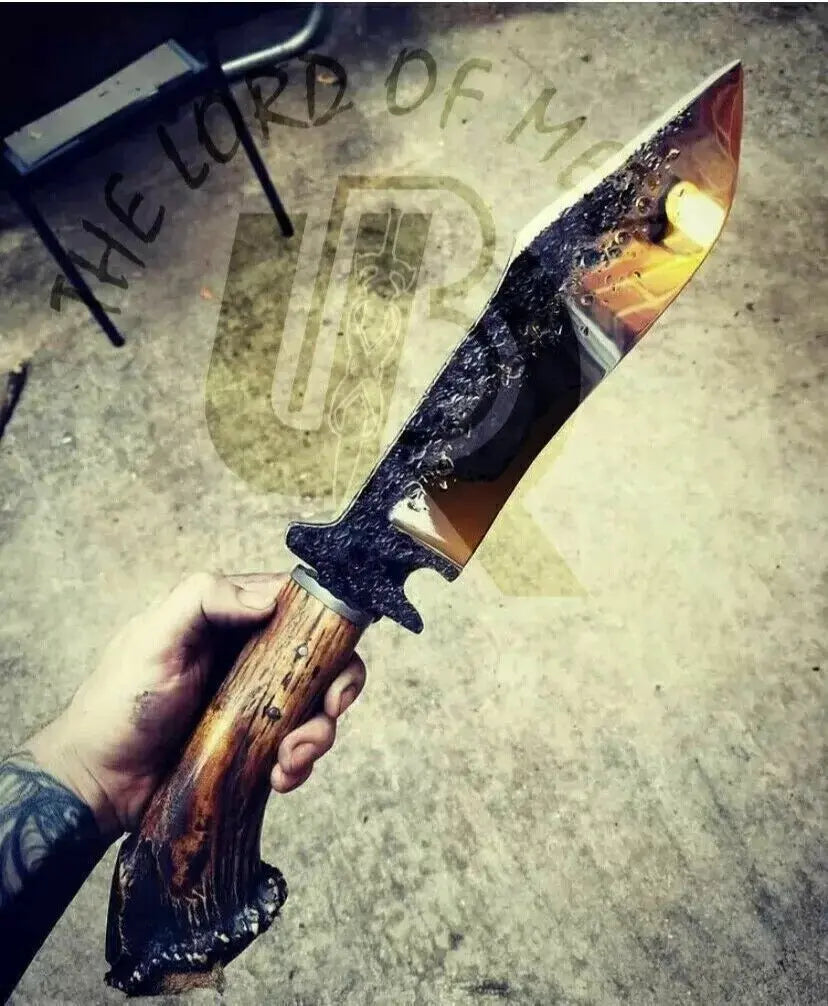Custom Handmade High Carbon Steel Bowie Knife with Stag Horn Unique Blades Runner