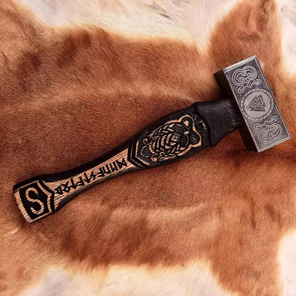 Viking Hammer Valknut Odin Hand Forged Carbon Steel Norse Mythology Unique Blades Runner