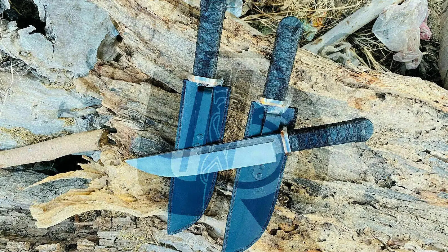Custom Handmade D2-Tool Steel Tanto Bowie Knife with Leather Sheath Unique Blades Runner