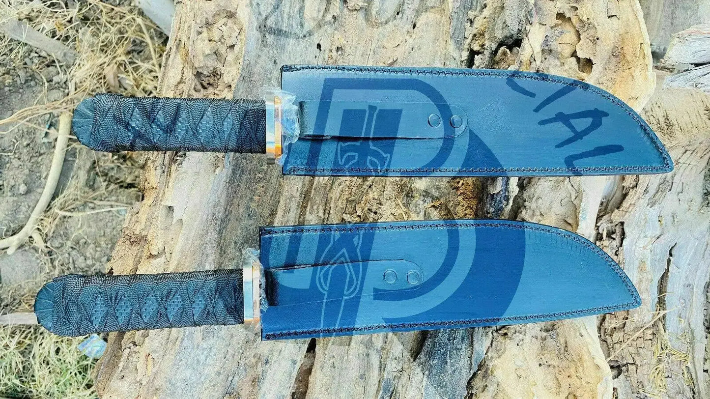 Custom Handmade D2-Tool Steel Tanto Bowie Knife with Leather Sheath Unique Blades Runner