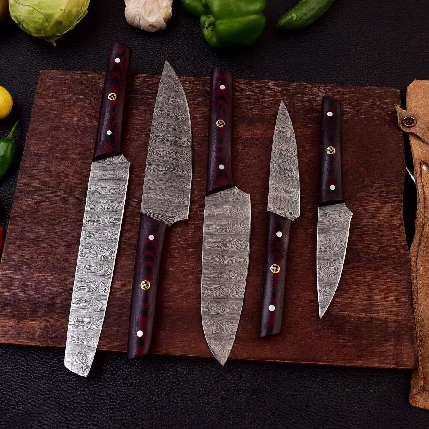 Handmade Damascus Steel Chef Knife Set with Micarta Handle – Full Tang Blades Unique Blades Runner