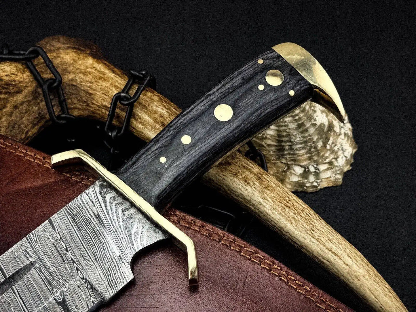 Timber Rattler Bowie Knife – Damascus Steel Bowie Knife with Micarta Handle & Leather Sheath Unique Blades Runner