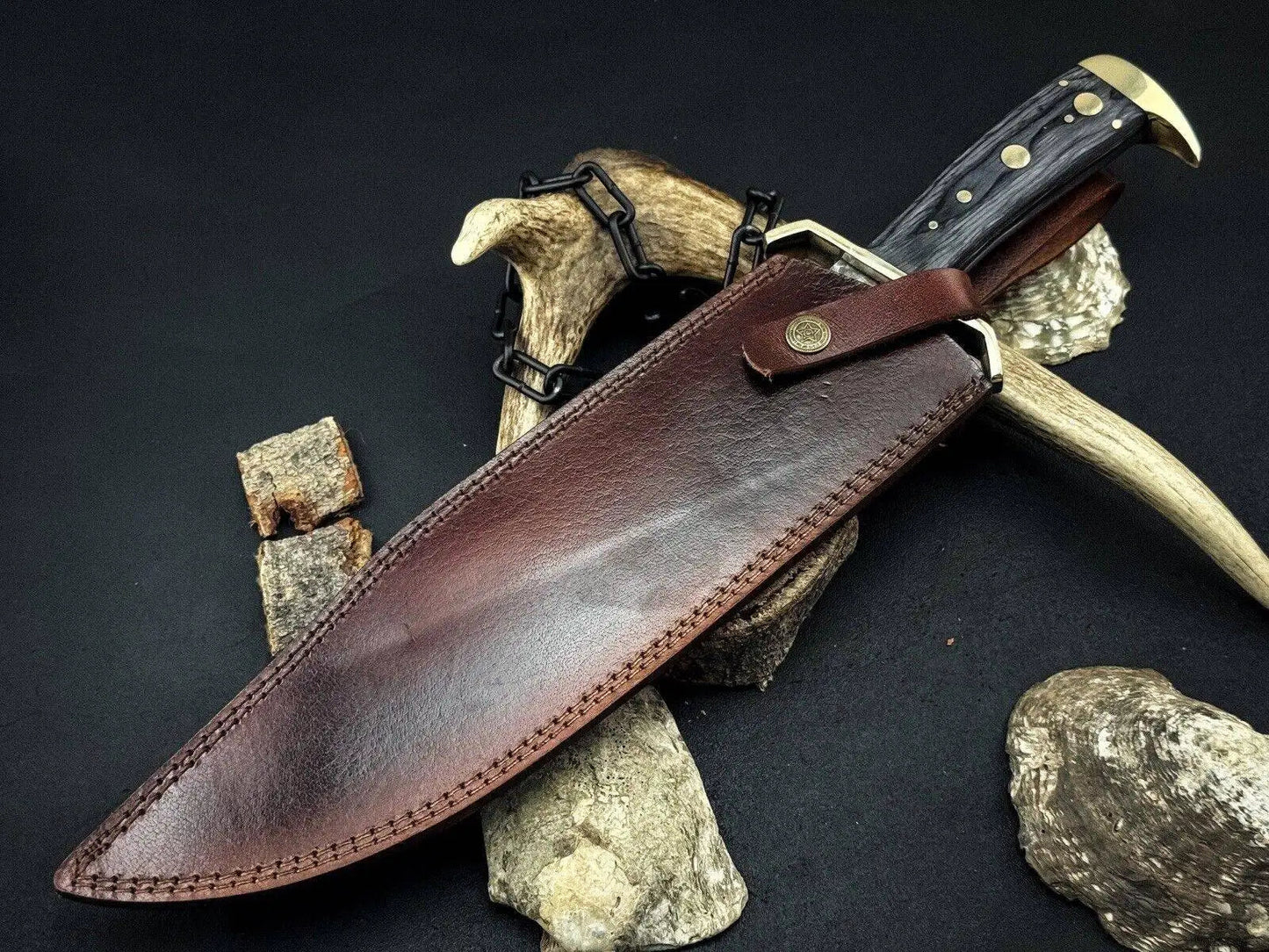 Timber Rattler Bowie Knife – Damascus Steel Bowie Knife with Micarta Handle & Leather Sheath Unique Blades Runner