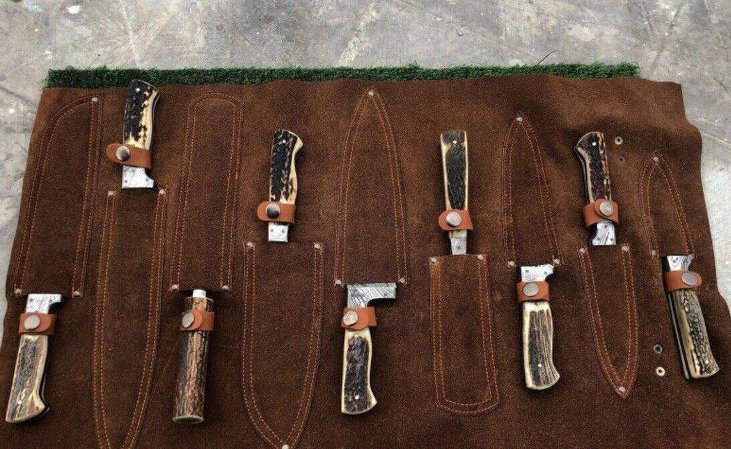 Premium Damascus Steel Butcher Knife Set with Stag Antler Handles – Hunting & BBQ Ready Unique Blades Runner