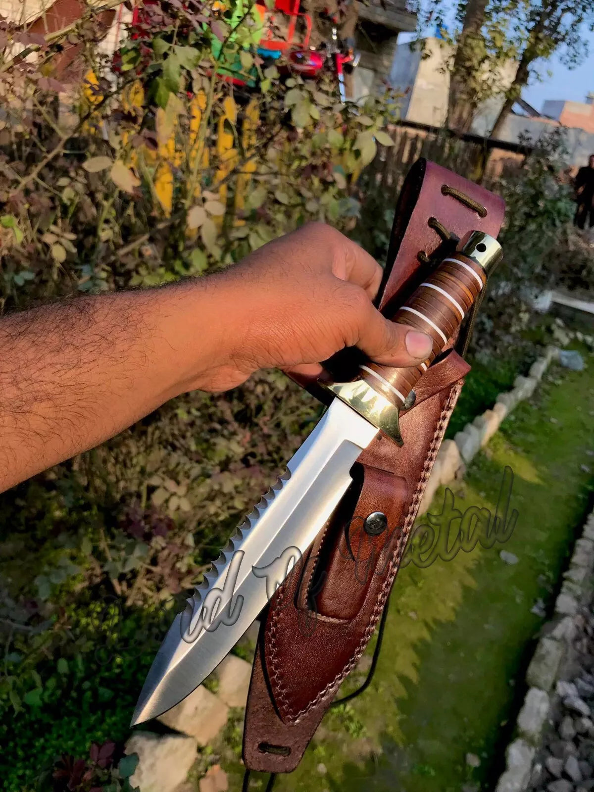 Best SOG Knife – Handmade D2 Steel Hunting Knife Stacked Leather Handle with Sheath Unique Blades Runner