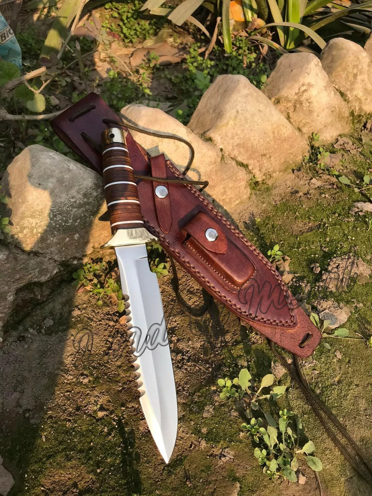 Best SOG Knife – Handmade D2 Steel Hunting Knife Stacked Leather Handle with Sheath Unique Blades Runner