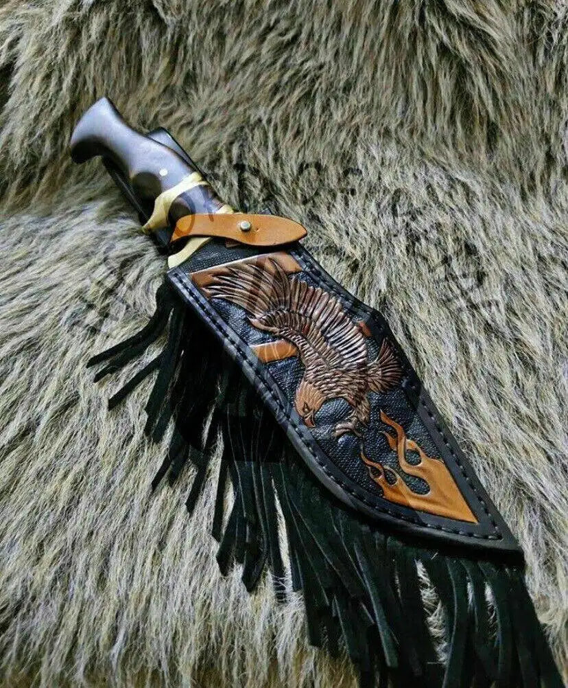 UBR Handmade Damascus Steel Bowie Knife with Eagle Leather Sheath – Best Gift Unique Blades Runner