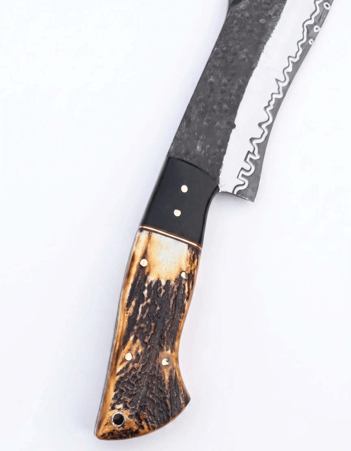 Stag Handle Bowie Knife with Forged Blade & Wave Edge Pattern - Unique Blades Runner
