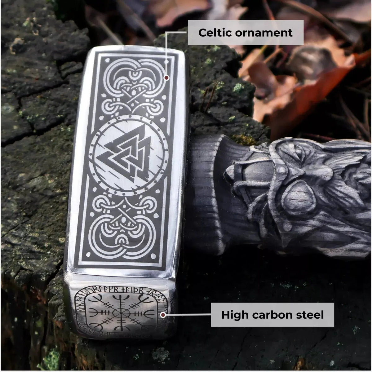 Viking Hammer Valknut Odin Hand Forged Carbon Steel Norse Mythology 13.3 - Unique Blades Runner