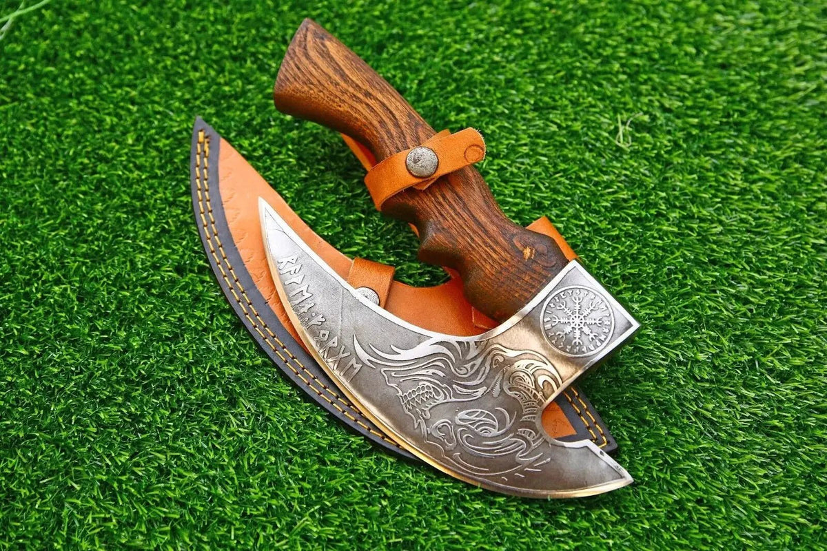 Viking Style Pizza Cutter Axe | Handmade Pizza Cutter | Best Gift for Him | Includes Leather Sheath - Unique Blades Runner