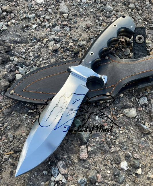 Mirror Polish Handmade Bowie Knife with Finger Grooved Handle and Sheath Unique Blades Runner