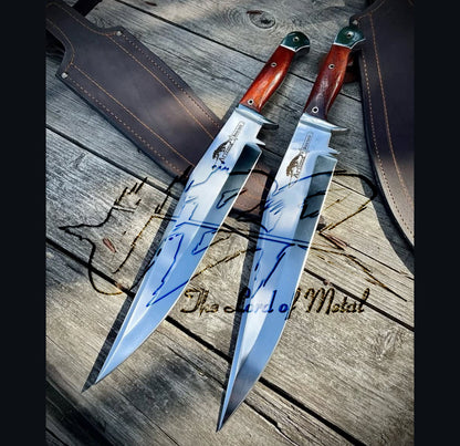 Arizona Bowie Knife Set with Wood Handles and Leather Sheaths Unique Blades Runner