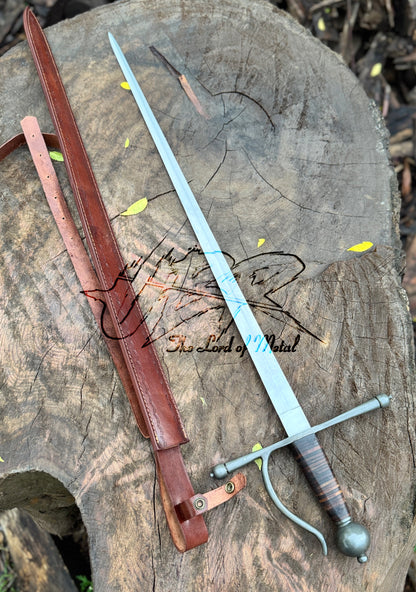 Hand-Forged Medieval Rapier Sword with Leather Grip & Crossguard Unique Blades Runner