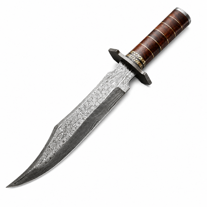 Damascus Steel Bowie Knife with Rose Wood Handle and Sheath Unique Blades Runner