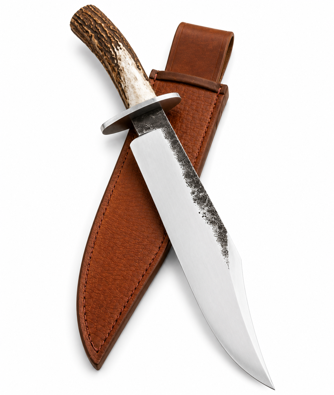 Large Fixed Bowie Knife – Blade with Stag Antler Handle & Leather Sheath Unique Blades Runner