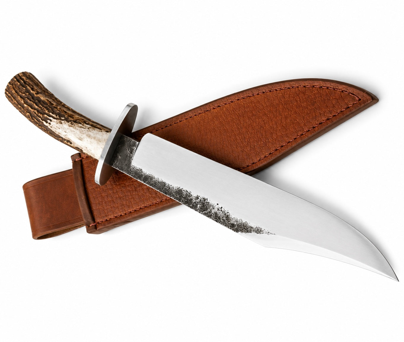 Large Fixed Bowie Knife – Blade with Stag Antler Handle & Leather Sheath Unique Blades Runner