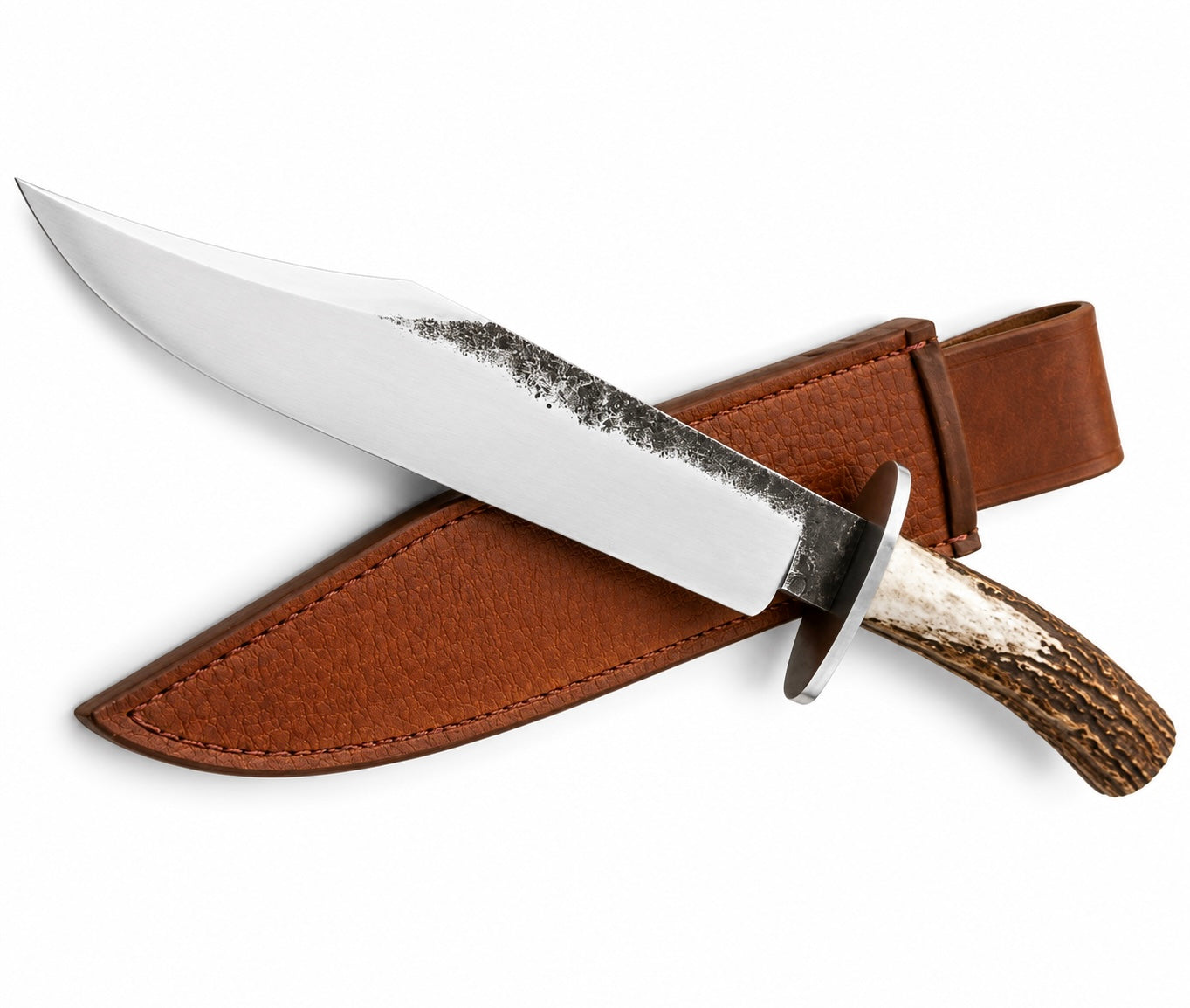 Large Fixed Bowie Knife – Blade with Stag Antler Handle & Leather Sheath Unique Blades Runner