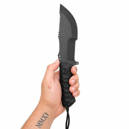 Tracker Knife – Handmade Large Sawback Fixed Blade with Black Handle Unique Blades Runner