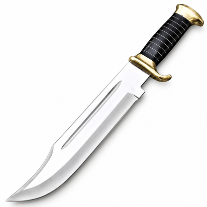 18-inch handmade Bowie knife with black Micarta handle and brass pommel
