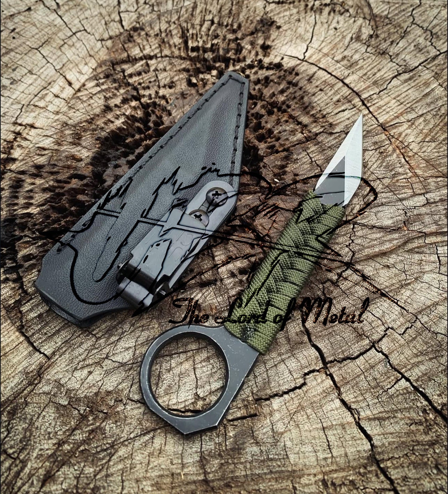 EDC Tactical Knife – Green Paracord Ring Handle Blade with Leather Sheath Unique Blades Runner