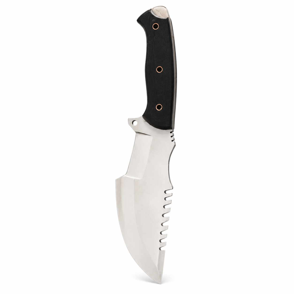 Sawback Tracker Knife – Handmade Fixed Blade with Black Handle & Leather Sheath Unique Blades Runner