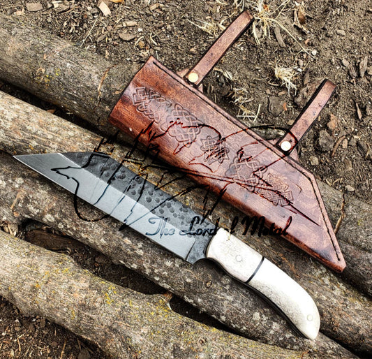 Custom Handmade Seax Knife – High Carbon Steel with Stag Bone Handle & Celtic Sheath Unique Blades Runner