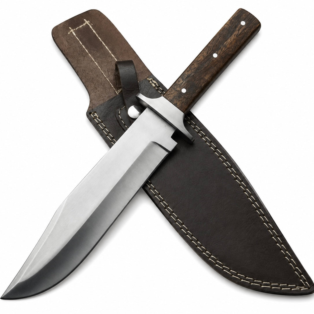 Western Bowie Knife – Handmade Fixed Blade with Wood Handle & Leather Sheath Unique Blades Runner