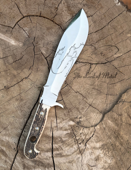 Custom Handmade Bowie Knife | Stag Handle Survival Mirror Polish Bowie Knife Unique Blades Runner